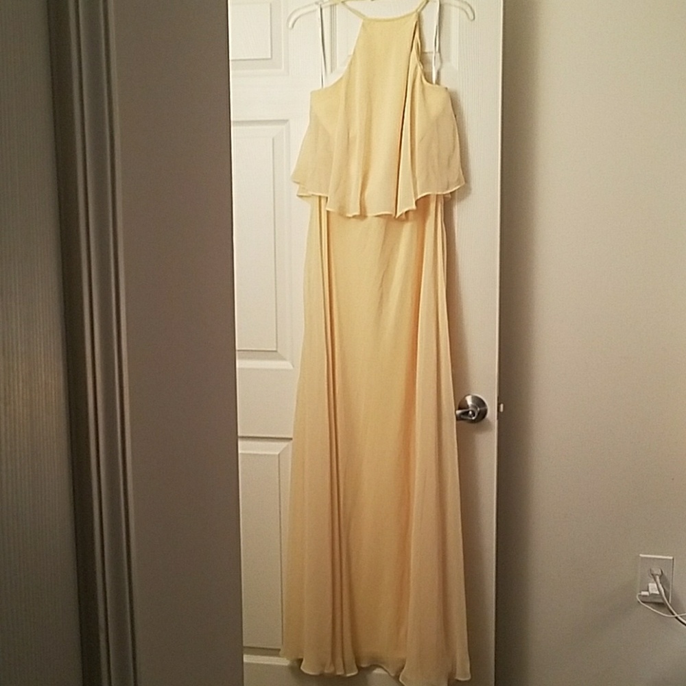 Levkoff Canary Halter Bridesmaid Dress